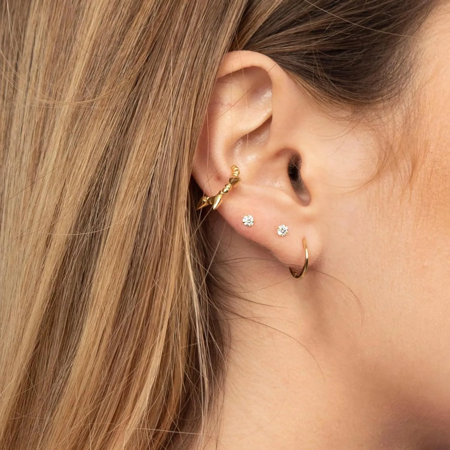 Earring Sets for Multiple Piercing | 14K Gold Plated Studs Earrings and Hoops Set Hypoallergenic Small Hoop CZ Ball Studs Earrings for Women Girls6 Pairs