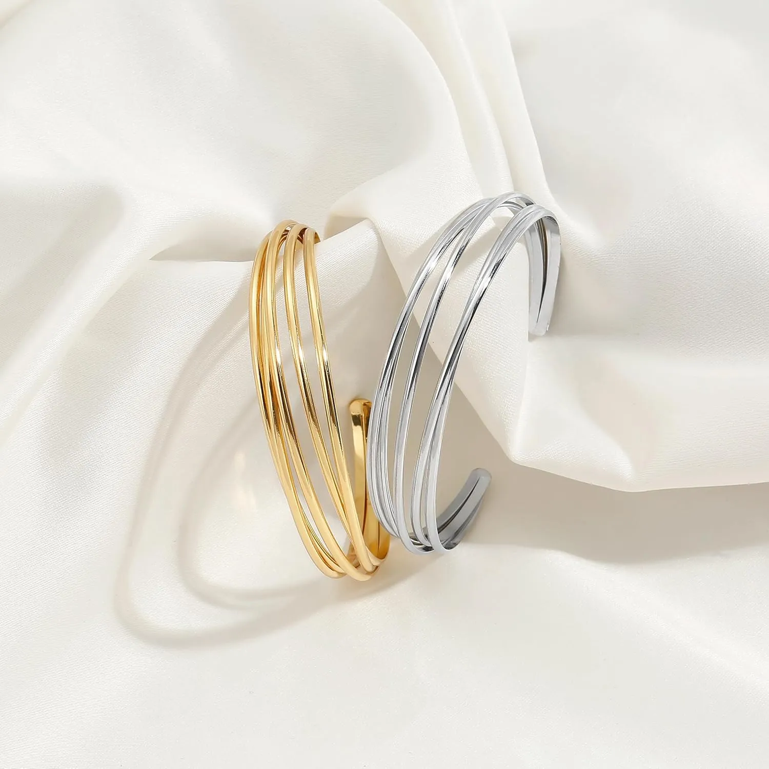 Elegance 11 designs Gold Cuff Bracelet for Women Chunky Adjustable Open Bracelet Wide Bracelets Bangle