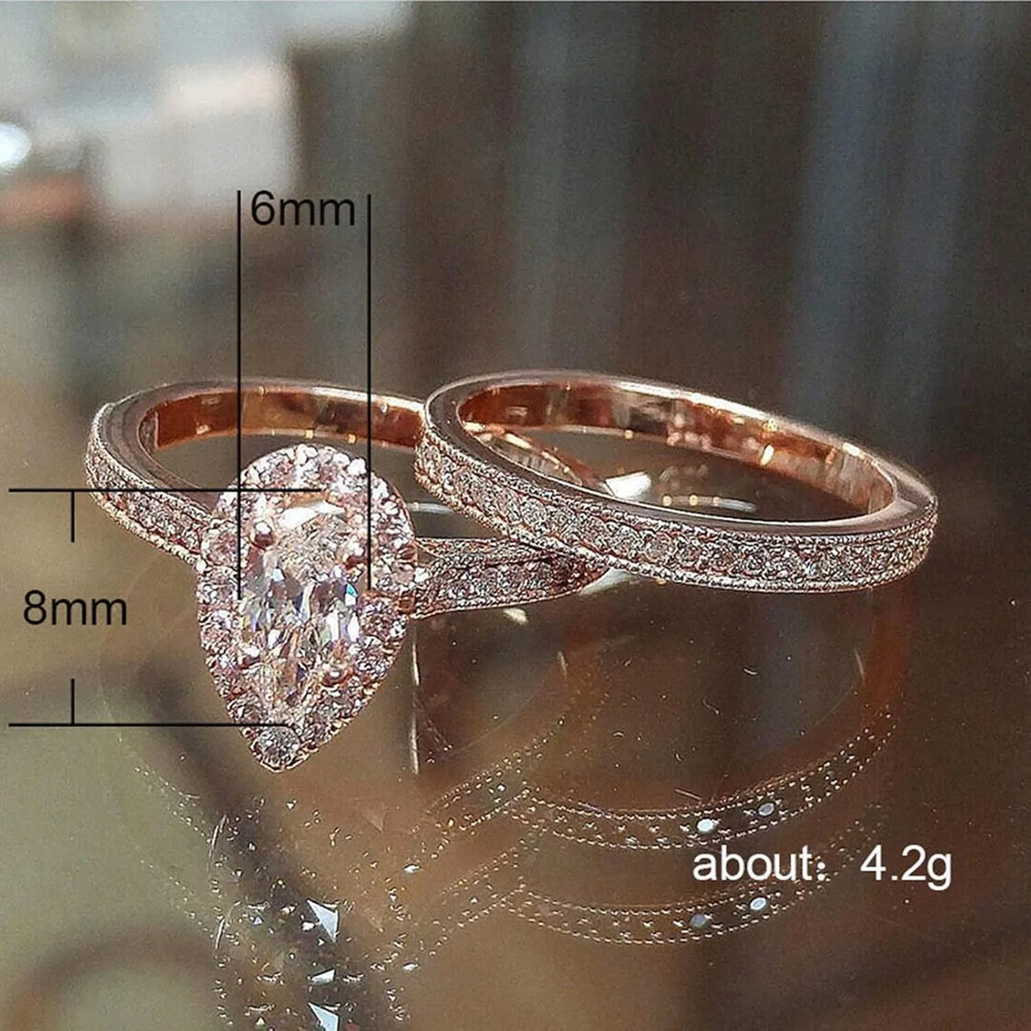 Elegant Women Engagement Rings Set Teardrop Shape Solitaire Inlaid Zircon Bridal Wedding Band Elegant Jewelry (Gold, 7)