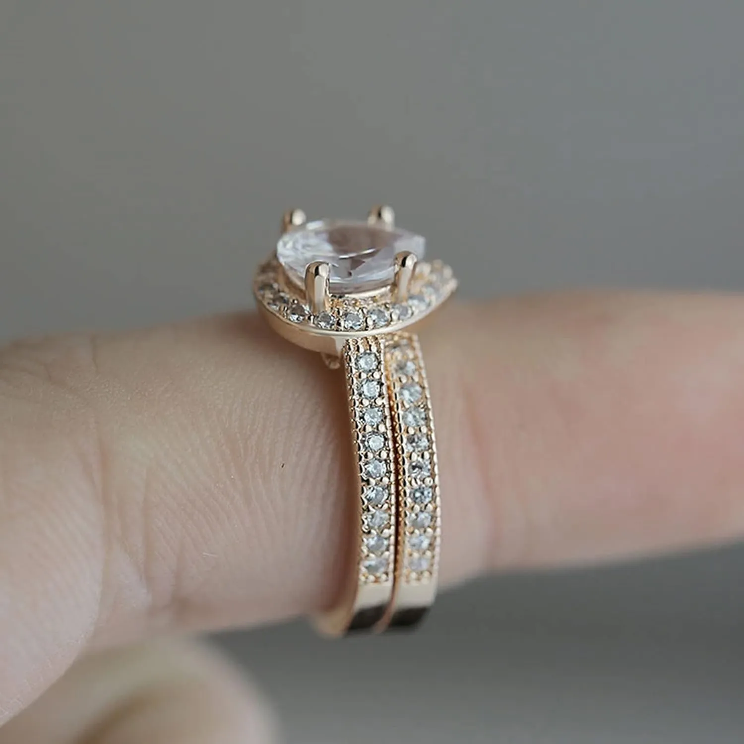 Elegant Women Engagement Rings Set Teardrop Shape Solitaire Inlaid Zircon Bridal Wedding Band Elegant Jewelry (Gold, 7)