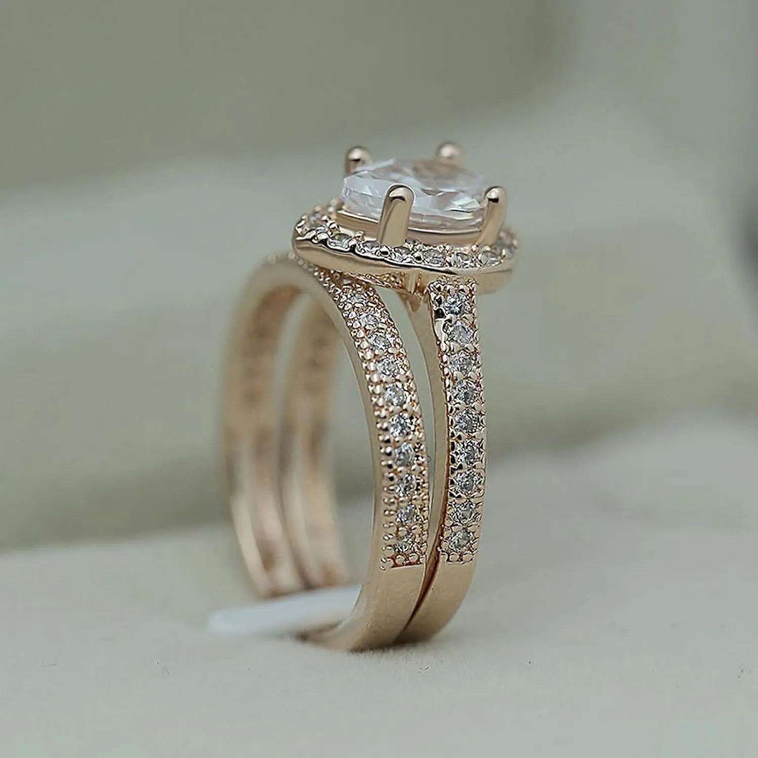 Elegant Women Engagement Rings Set Teardrop Shape Solitaire Inlaid Zircon Bridal Wedding Band Elegant Jewelry (Gold, 7)