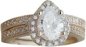 Elegant Women Engagement Rings Set Teardrop Shape Solitaire Inlaid Zircon Bridal Wedding Band Elegant Jewelry (Gold, 7)