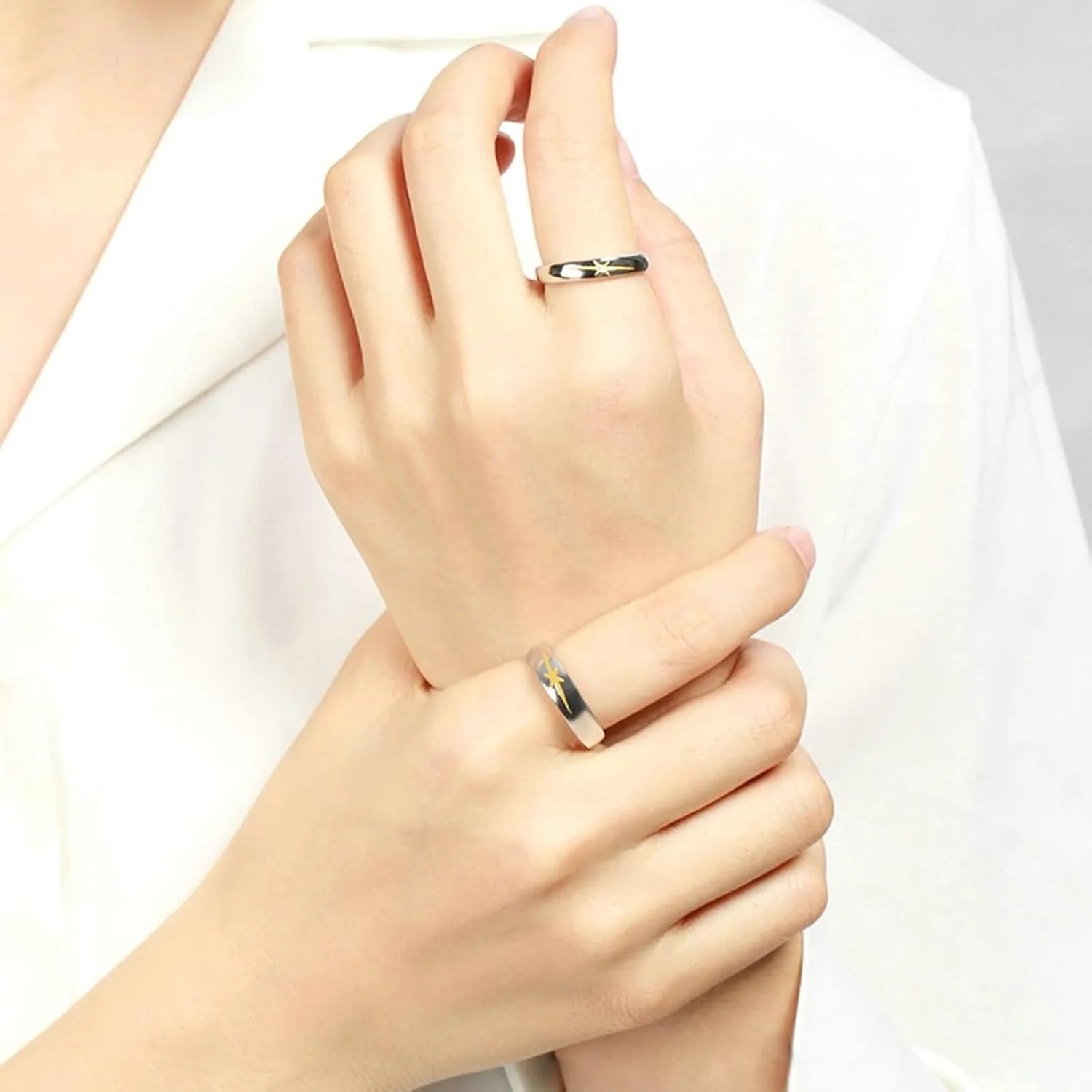 Engagement Rings, Dainty Engagement Ring Aurora Silver Gold with White Round Shape Cubic Zirconia Sterling Silver