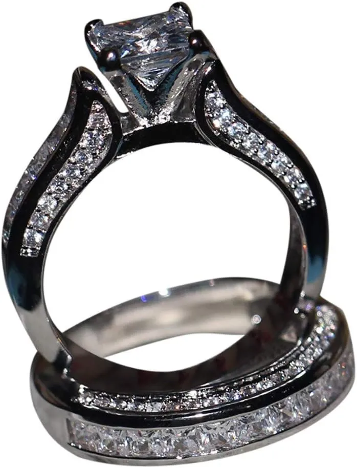 Engagements Rings Bridal Rings Sets Wedding Bands for Women Cubic Zirconia CZ Promise Rings for her 925 Silver