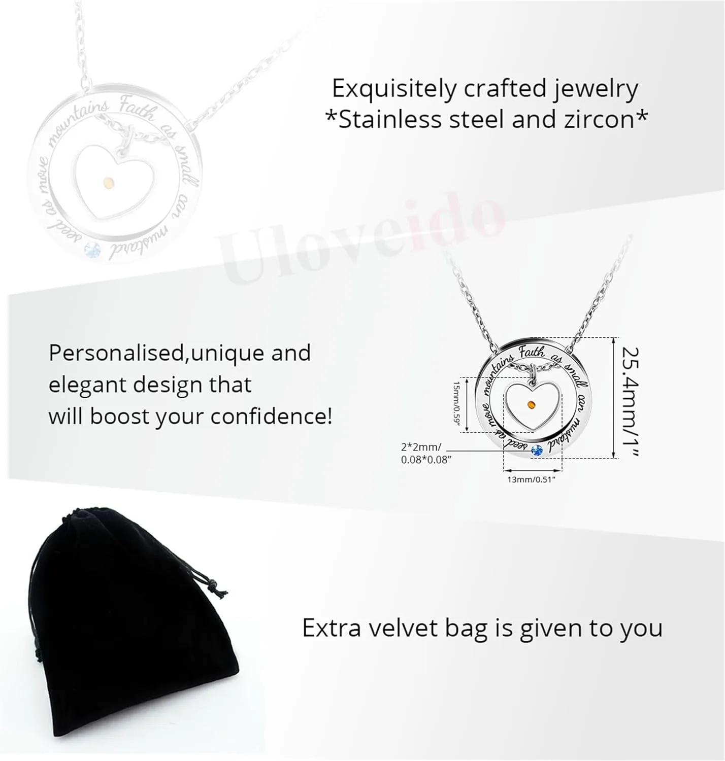 Engraved 'Faith As Small As A Mustard Seed Can Move Mountains' Round Circle Necklace Stainless Steel Christian Gift for Men Women's Baptism Communion YA958