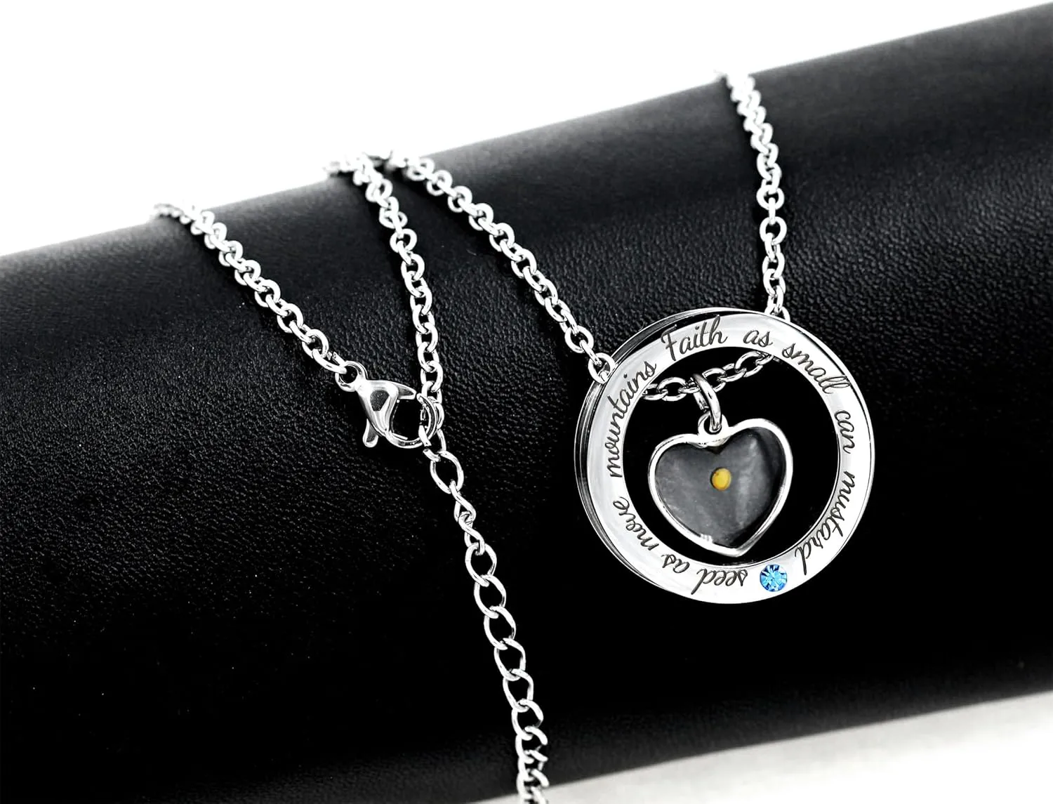 Engraved 'Faith As Small As A Mustard Seed Can Move Mountains' Round Circle Necklace Stainless Steel Christian Gift for Men Women's Baptism Communion YA958