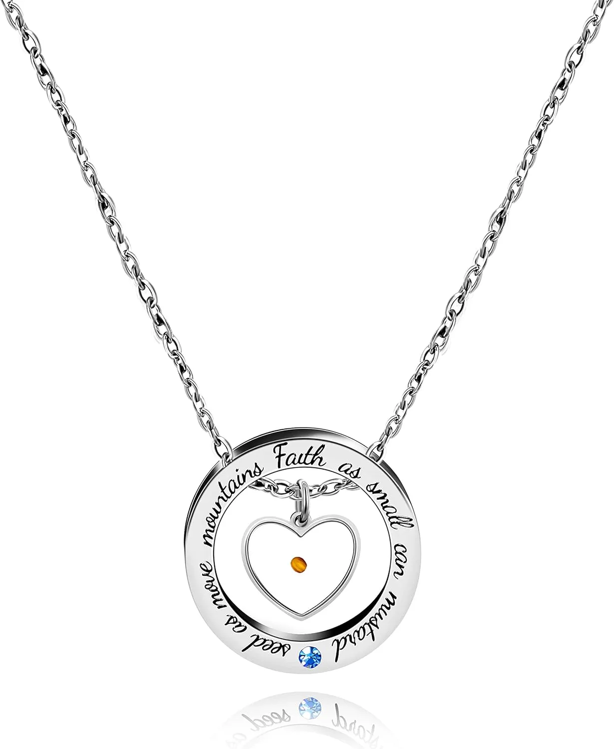 Engraved 'Faith As Small As A Mustard Seed Can Move Mountains' Round Circle Necklace Stainless Steel Christian Gift for Men Women's Baptism Communion YA958