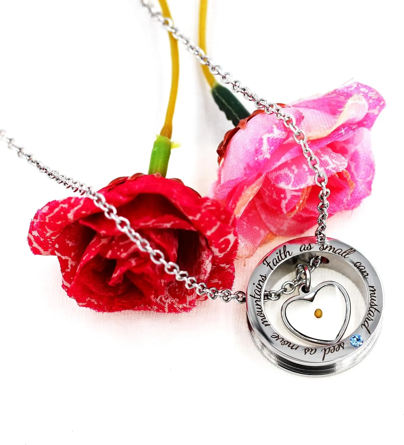 Engraved 'Faith As Small As A Mustard Seed Can Move Mountains' Round Circle Necklace Stainless Steel Christian Gift for Men Women's Baptism Communion YA958