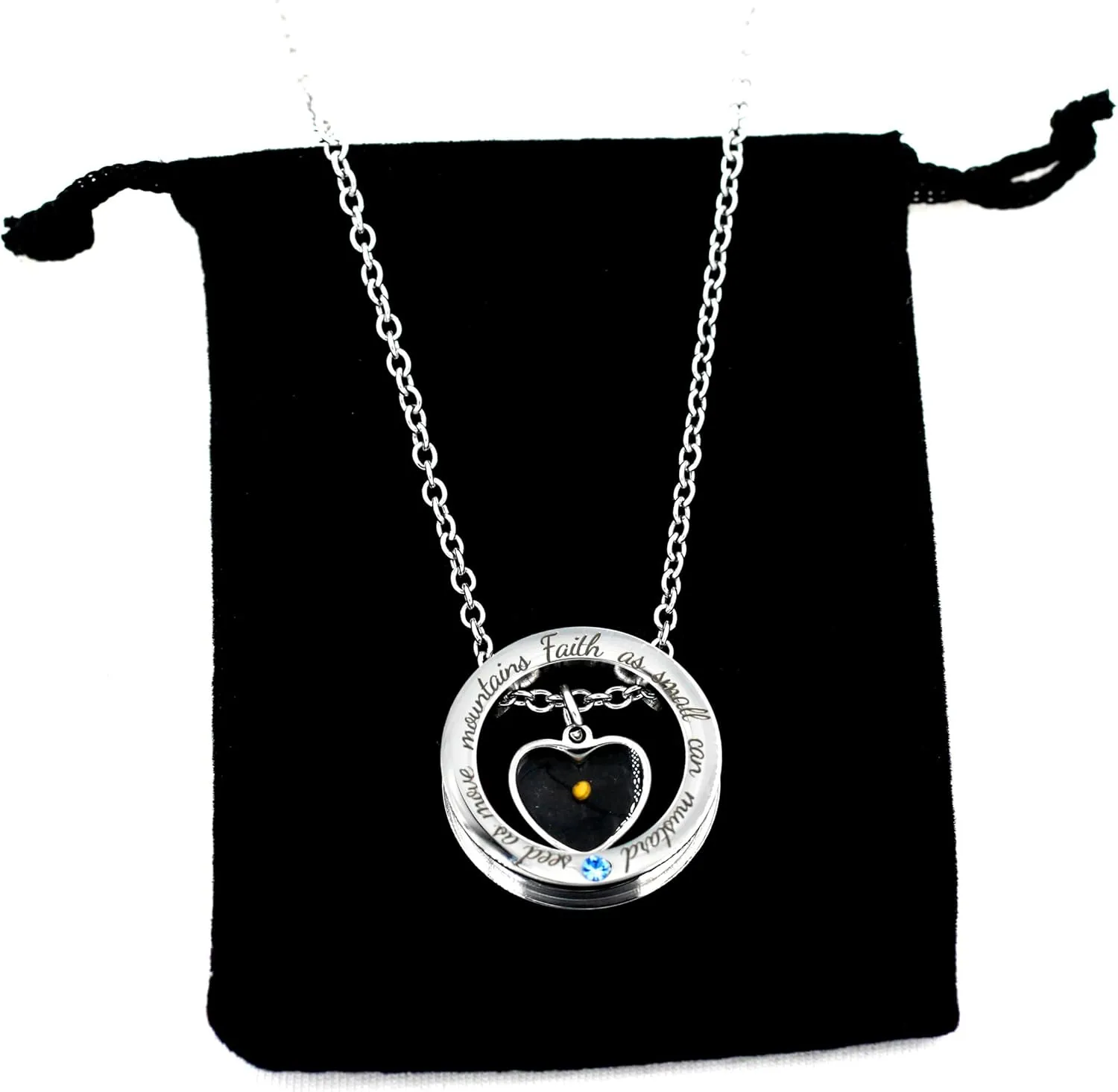 Engraved 'Faith As Small As A Mustard Seed Can Move Mountains' Round Circle Necklace Stainless Steel Christian Gift for Men Women's Baptism Communion YA958