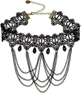 ETERNITY J. Elegant Vintage Princess Black Lace Gothic Statement Necklace Bracelet Victorian Choker Pendant Vampire Chain