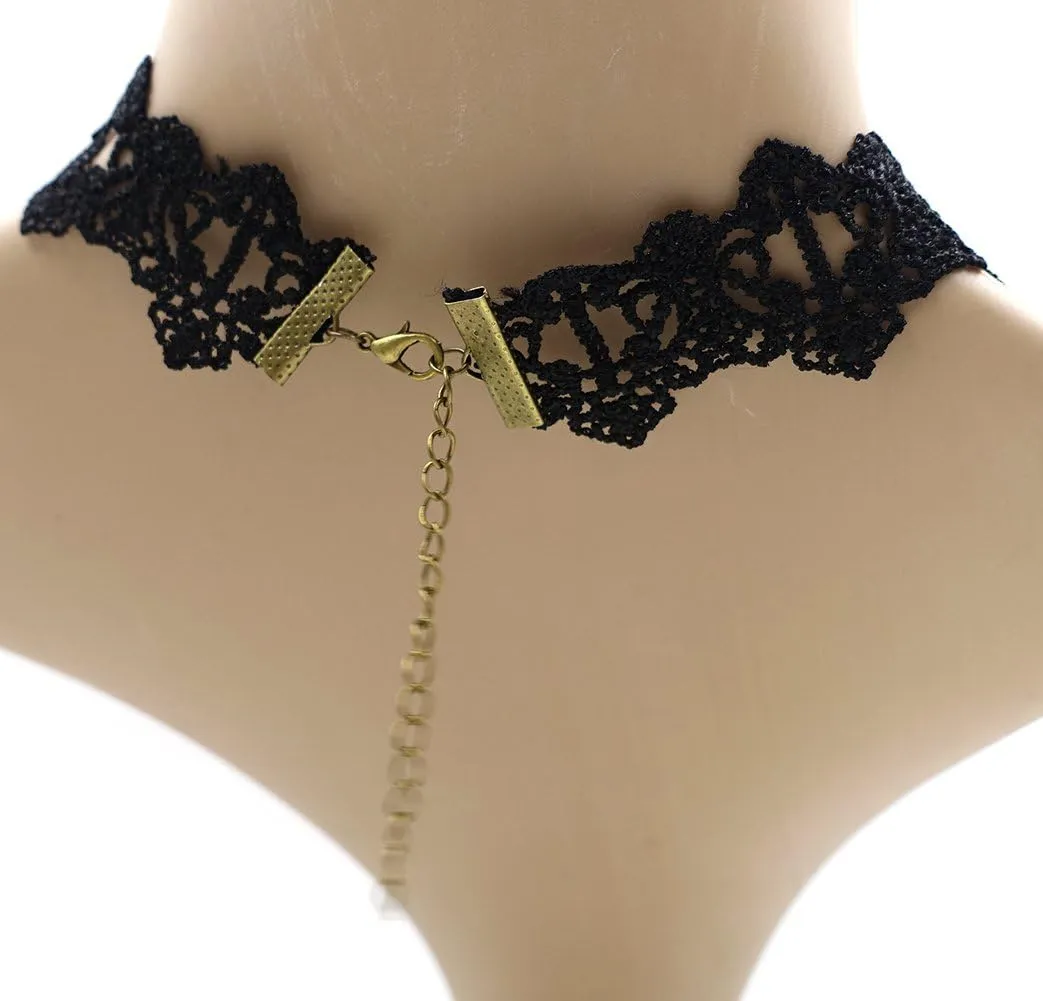 ETERNITY J. Elegant Vintage Princess Black Lace Gothic Statement Necklace Bracelet Victorian Choker Pendant Vampire Chain