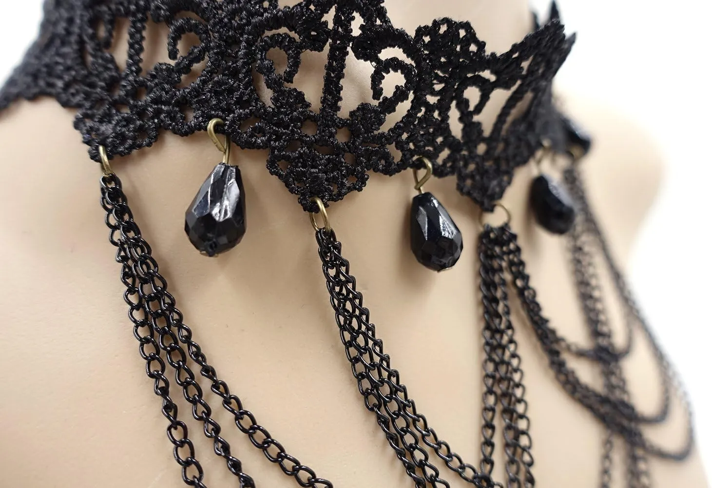 ETERNITY J. Elegant Vintage Princess Black Lace Gothic Statement Necklace Bracelet Victorian Choker Pendant Vampire Chain