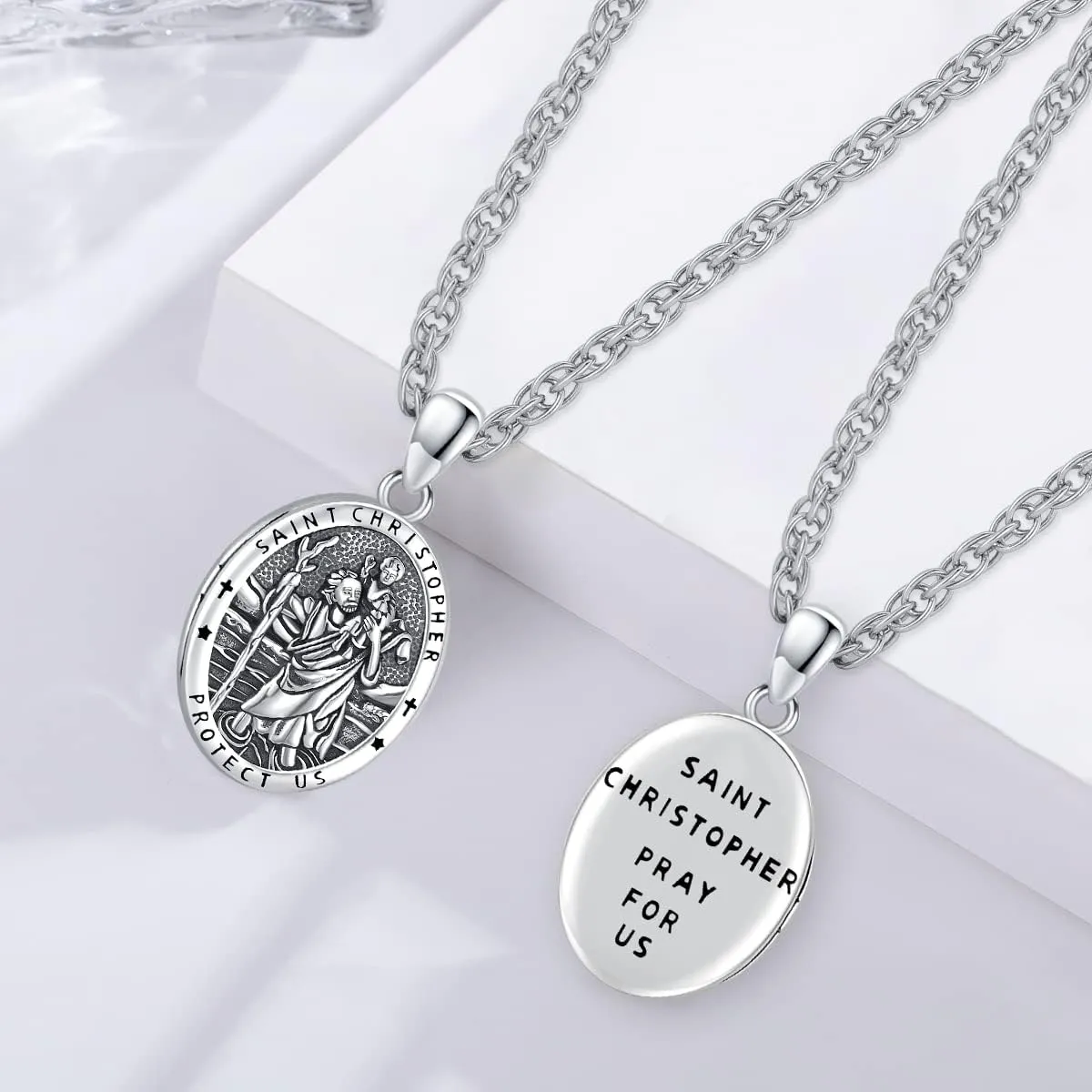 Eusense Saint Necklace Sterling Silver 925 Protection Jewelry for Men Women Patron St Medals Amulet Pendant