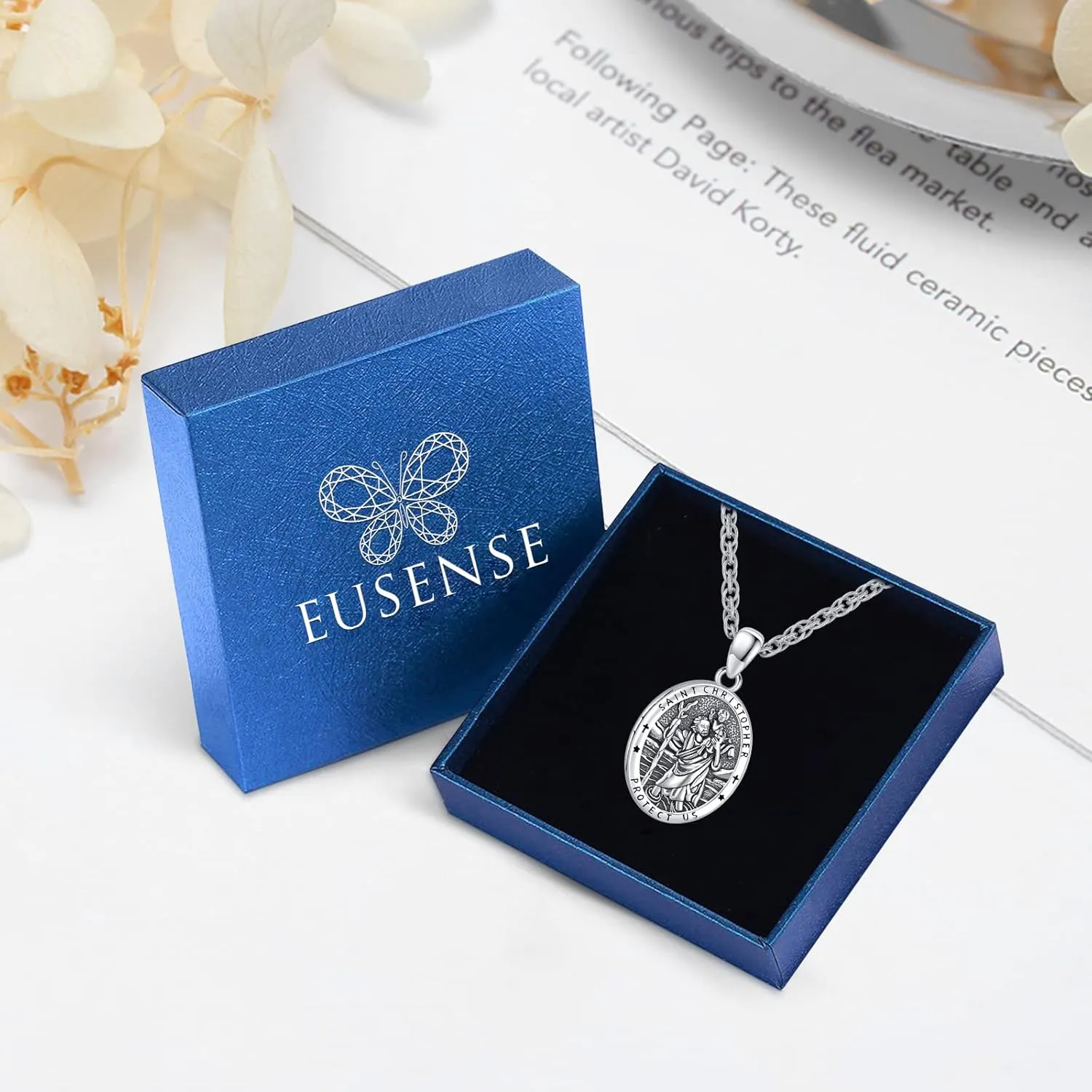 Eusense Saint Necklace Sterling Silver 925 Protection Jewelry for Men Women Patron St Medals Amulet Pendant