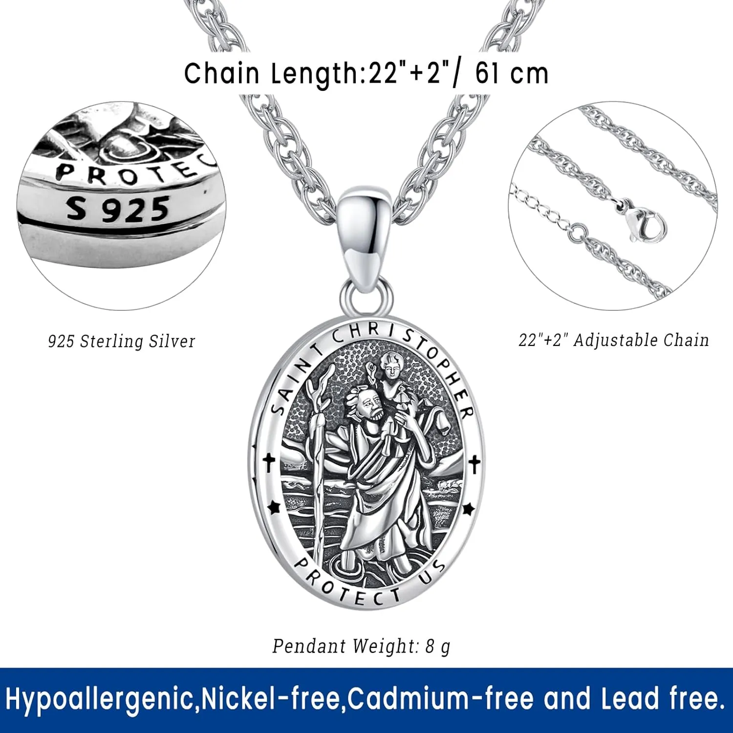 Eusense Saint Necklace Sterling Silver 925 Protection Jewelry for Men Women Patron St Medals Amulet Pendant