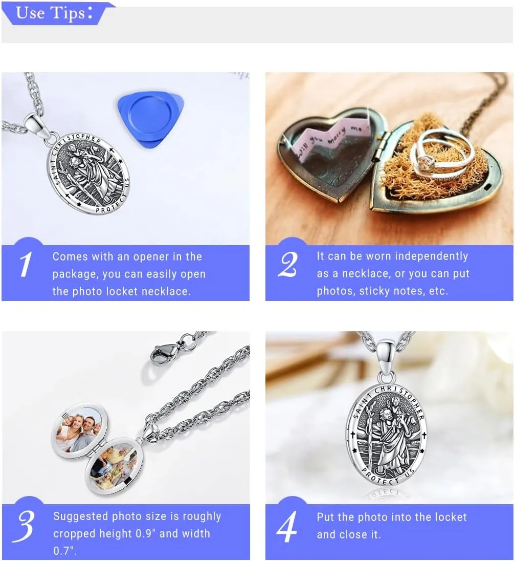 Eusense Saint Necklace Sterling Silver 925 Protection Jewelry for Men Women Patron St Medals Amulet Pendant