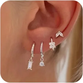 Ewrkbr 14k Gold Plated Pearl Hoop Earrings for Women - Dainty Huggie Stacks, Hypoallergenic Cute Cartilage Studs, Trendy Fashion Jewelry