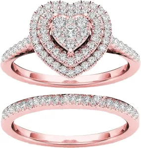 Exquisite Ring Set Love Rings Women Gold Crystal Love Heart Shaped Ring Bridal Wedding Jewelry for Valentine's Day