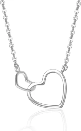 FANCIME Solid 14K White Gold Double Love Heart Necklace Two-tone Pendant Necklace Fine Jewelry Promise Anniversary Birthday Christmas Gifts for Her Women, 16" 2" Extend
