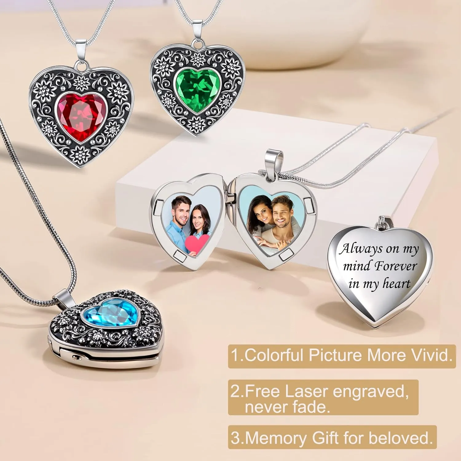Fanery Sue Locket Necklace for Women, Heart Locket Silver Lockets Rose Sunflower Necklaces Custom Picture Pendant Jewerly Memorial Gifts for Mom Daughter
