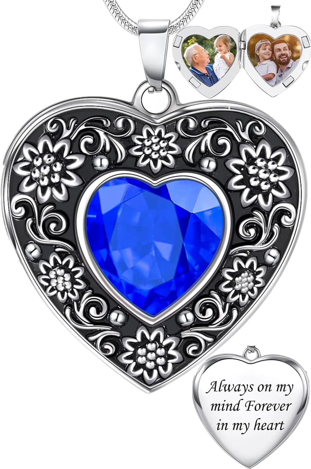 Fanery Sue Locket Necklace for Women, Heart Locket Silver Lockets Rose Sunflower Necklaces Custom Picture Pendant Jewerly Memorial Gifts for Mom Daughter