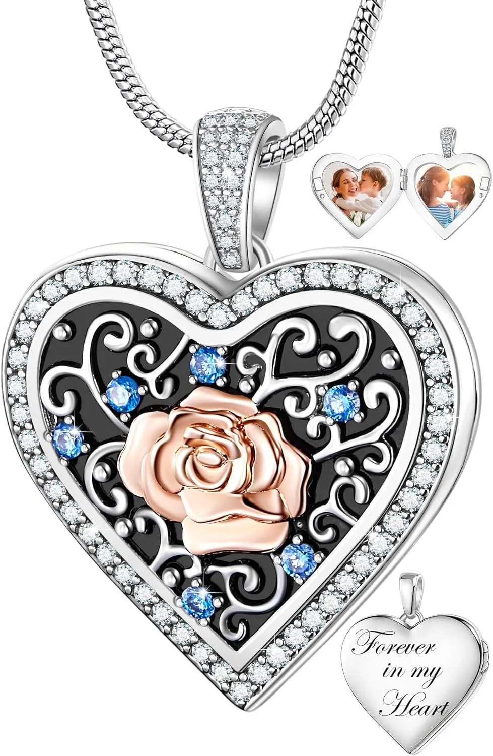 Fanery Sue Locket Necklace for Women, Heart Lockets Picture Pendant Necklaces Jewelry Memory Gifts for Women
