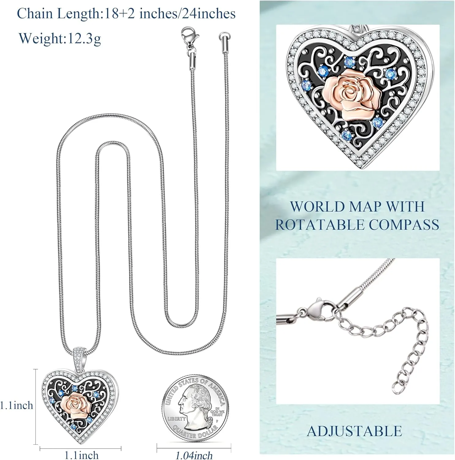 Fanery Sue Locket Necklace for Women, Heart Lockets Picture Pendant Necklaces Jewelry Memory Gifts for Women