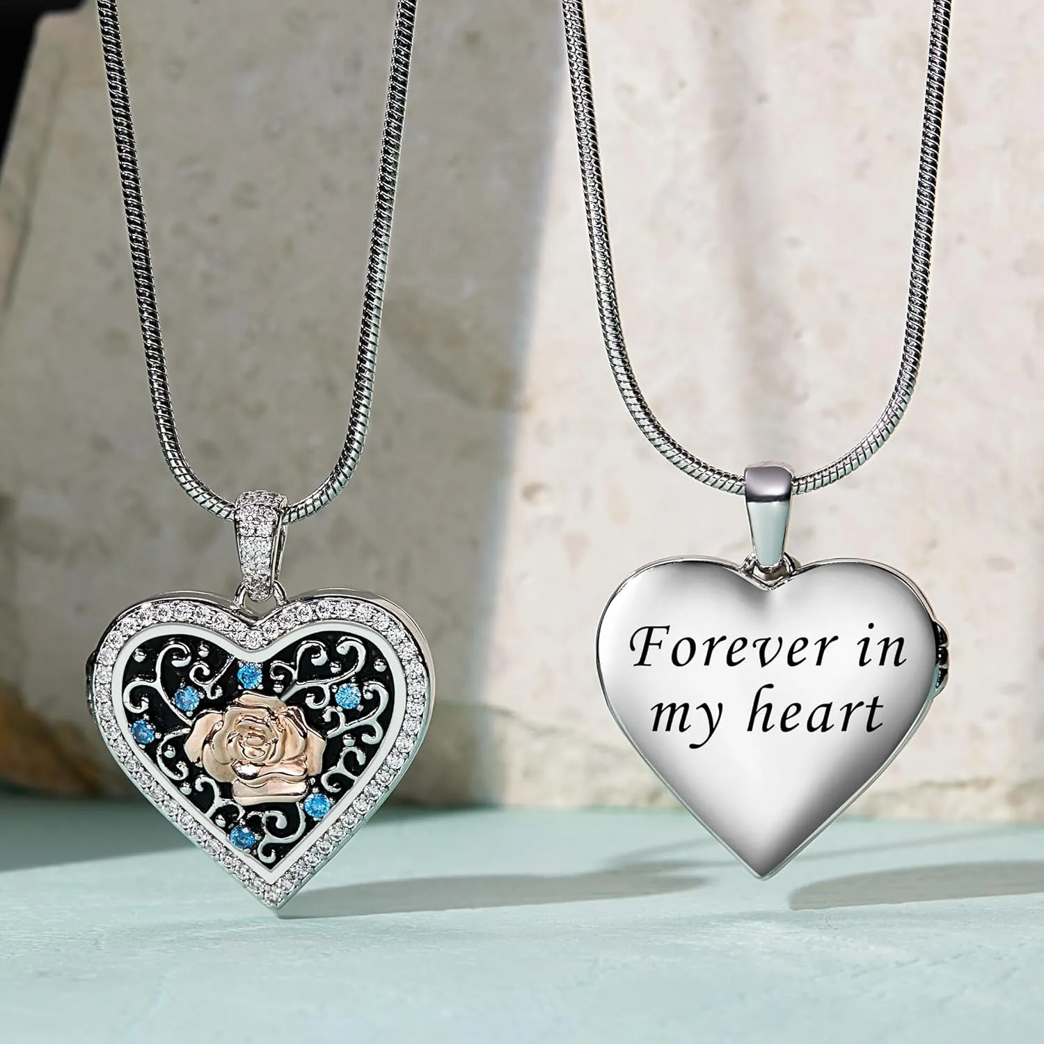 Fanery Sue Locket Necklace for Women, Heart Lockets Picture Pendant Necklaces Jewelry Memory Gifts for Women
