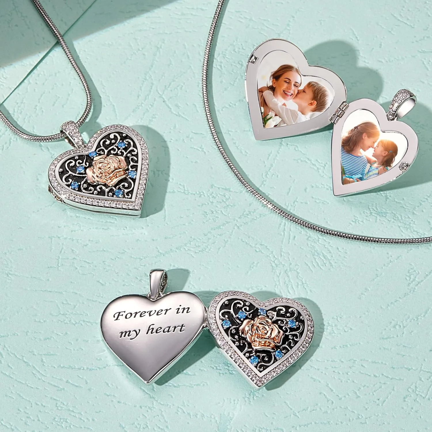 Fanery Sue Locket Necklace for Women, Heart Lockets Picture Pendant Necklaces Jewelry Memory Gifts for Women