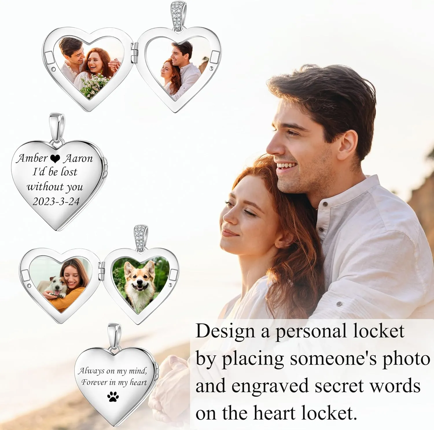 Fanery Sue Locket Necklace for Women, Heart Lockets Picture Pendant Necklaces Jewelry Memory Gifts for Women