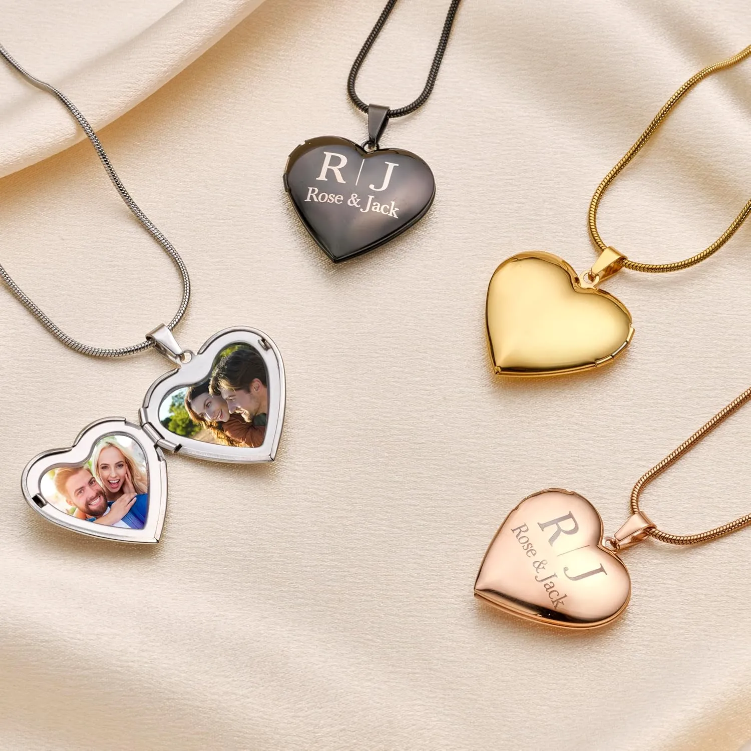 Fanery Sue Personalized Heart Locket Necklace That Holds Pictures, Customized Locket Necklace with Photos Inside, Silver Gold Memorial Jewelry Mothers Day Gifts for Women