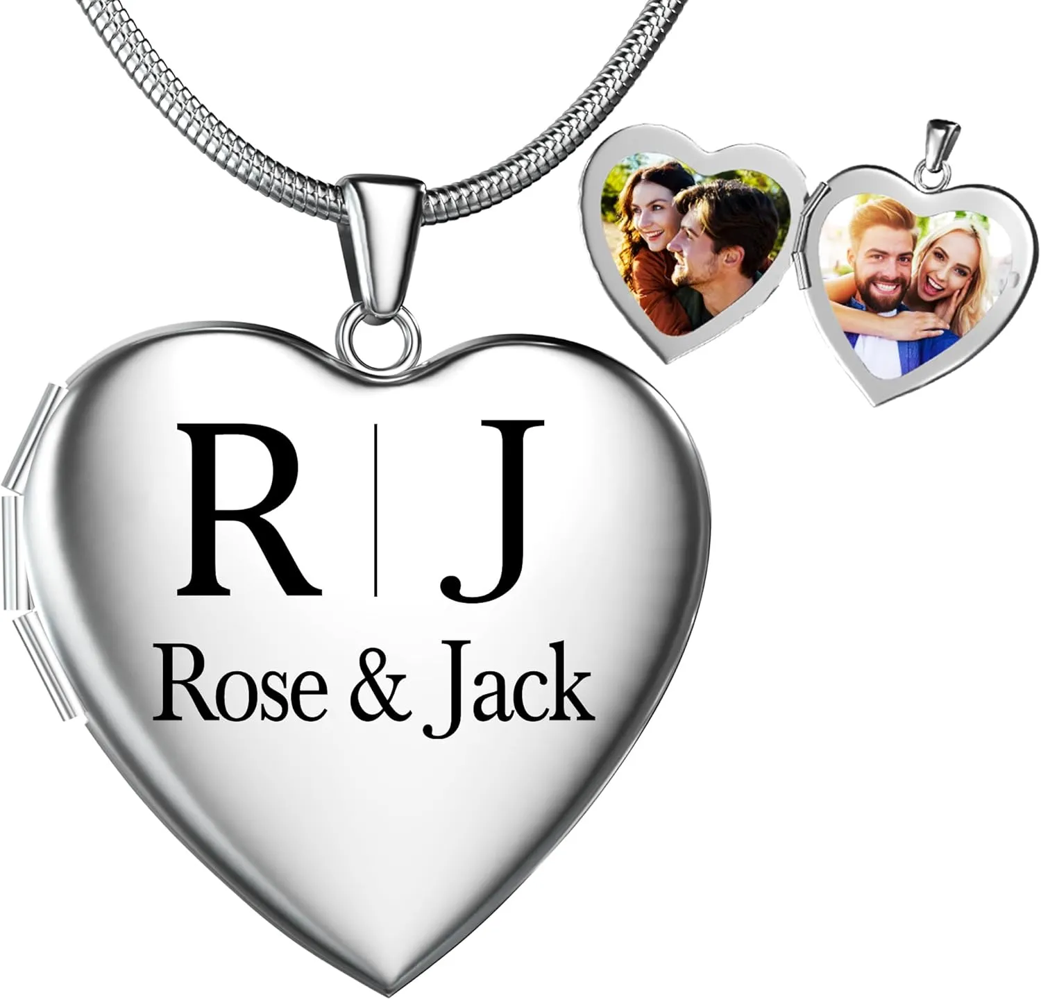 Fanery Sue Personalized Heart Locket Necklace That Holds Pictures, Customized Locket Necklace with Photos Inside, Silver Gold Memorial Jewelry Mothers Day Gifts for Women