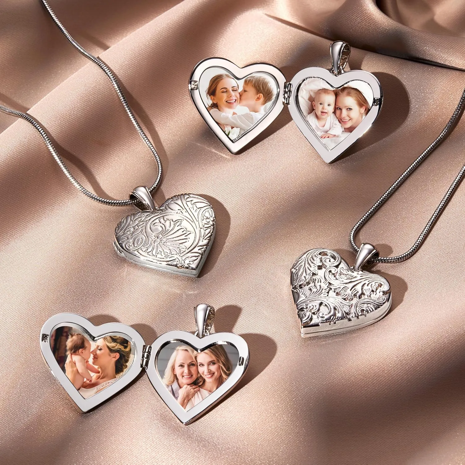 Fanery Sue Personalized Vintage Locket Necklace that Holds Pictures, Customized Picture Lockets Personalized Heart Locket Photo Memorial Jewelry Mothers Day Gifts for Women