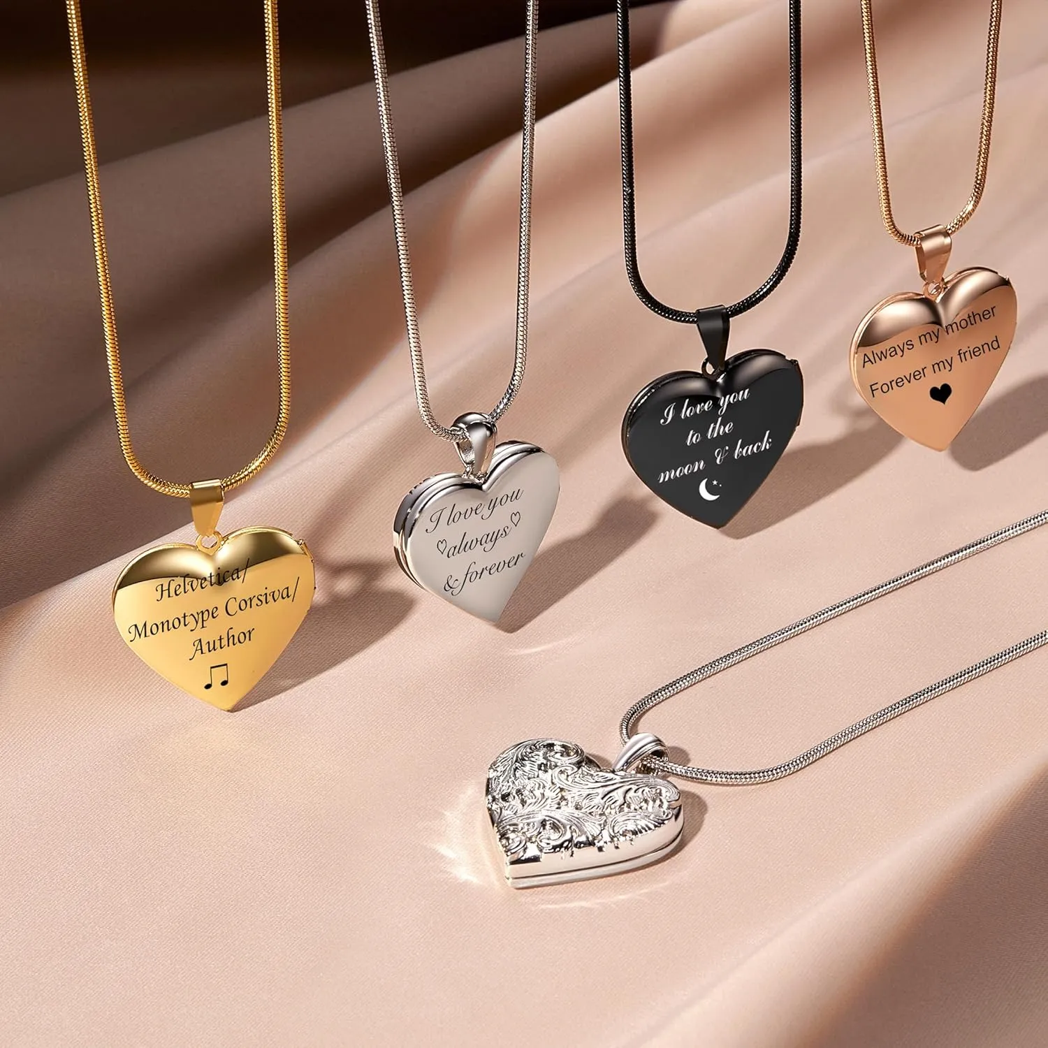 Fanery Sue Personalized Vintage Locket Necklace that Holds Pictures, Customized Picture Lockets Personalized Heart Locket Photo Memorial Jewelry Mothers Day Gifts for Women