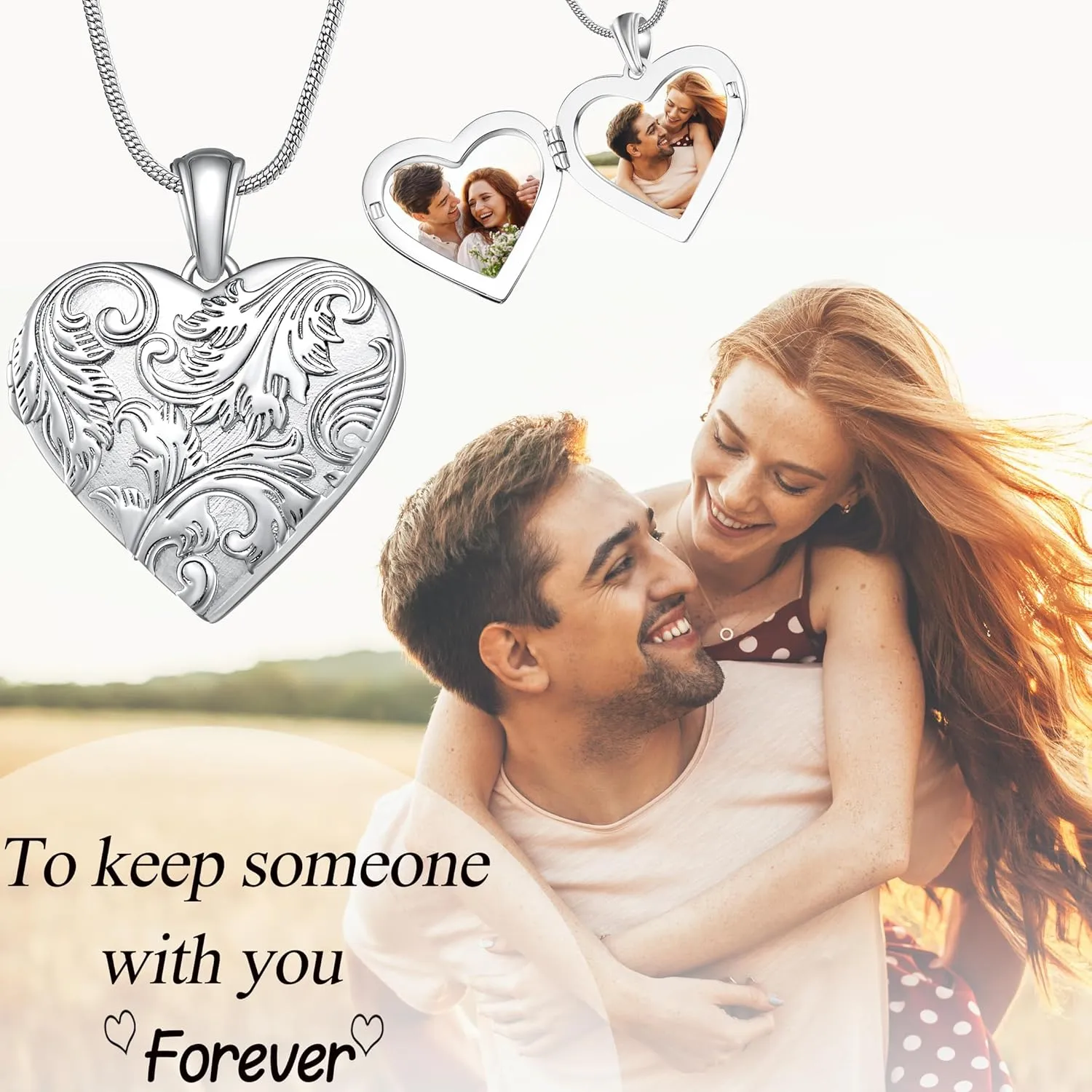 Fanery Sue Personalized Vintage Locket Necklace that Holds Pictures, Customized Picture Lockets Personalized Heart Locket Photo Memorial Jewelry Mothers Day Gifts for Women