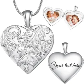 Fanery Sue Personalized Vintage Locket Necklace that Holds Pictures, Customized Picture Lockets Personalized Heart Locket Photo Memorial Jewelry Mothers Day Gifts for Women