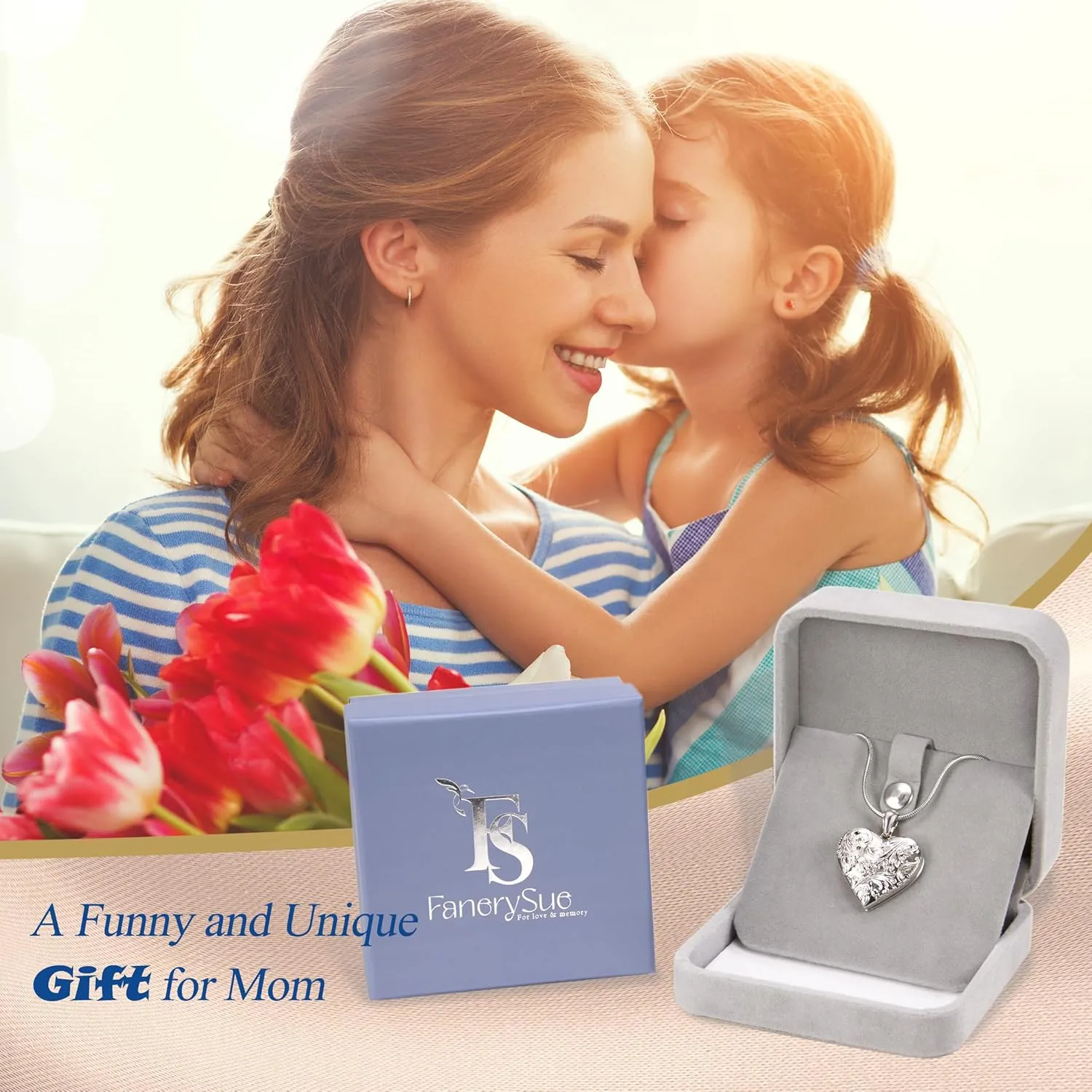 Fanery Sue Personalized Vintage Locket Necklace that Holds Pictures, Customized Picture Lockets Personalized Heart Locket Photo Memorial Jewelry Mothers Day Gifts for Women
