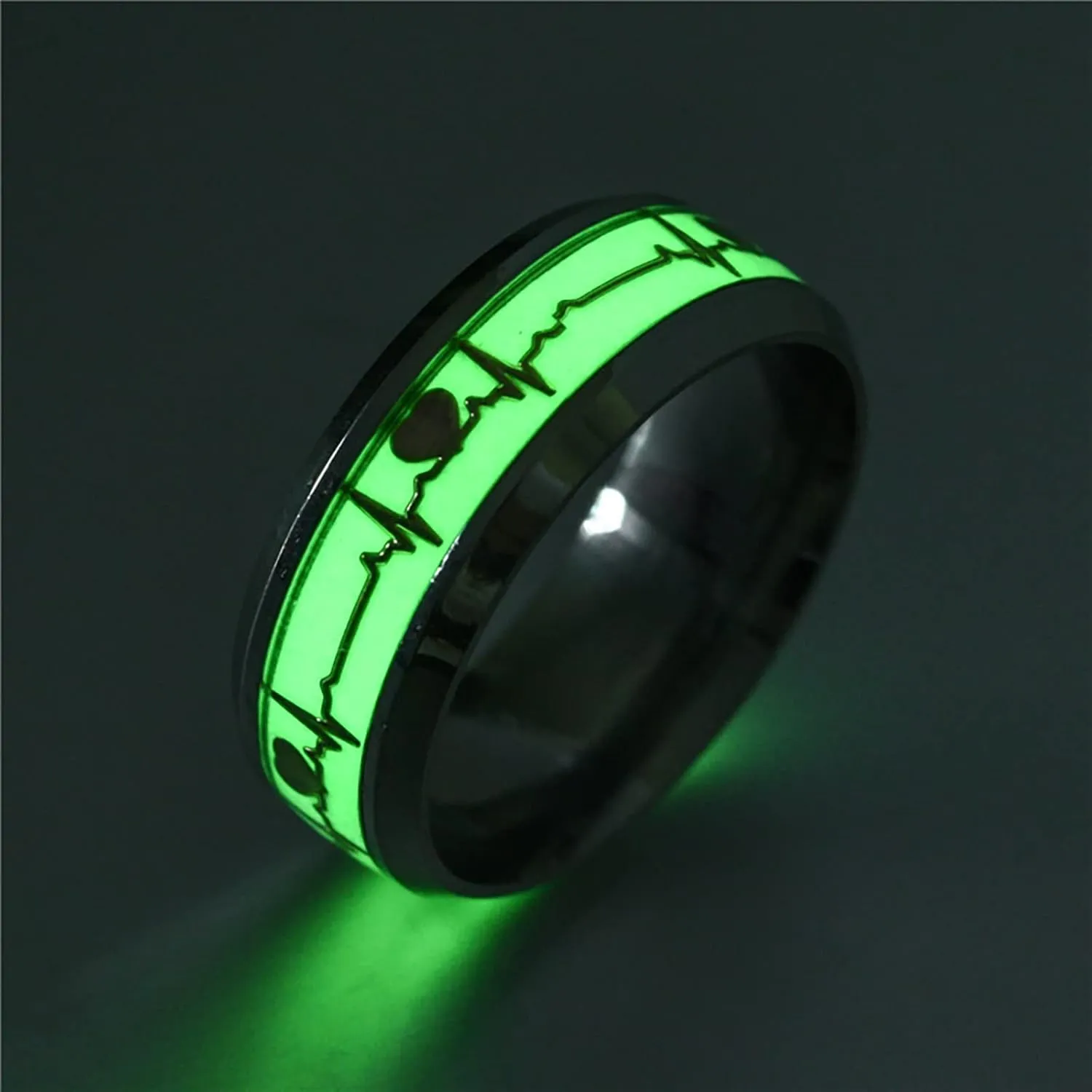 Fashion Glow Luminous Rings Stainless Steel Rings For Women, Heart Glow In The Dark Promise Heartbeat Rings For