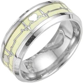 Fashion Glow Luminous Rings Stainless Steel Rings For Women, Heart Glow In The Dark Promise Heartbeat Rings For