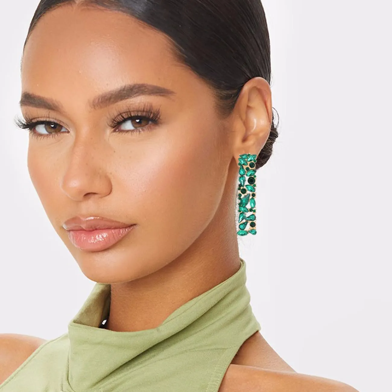 Fashion Rhinestone Drop Dangle Earrings Colorful Crystal Long Geometric Statement Earrings for Women Party Prom