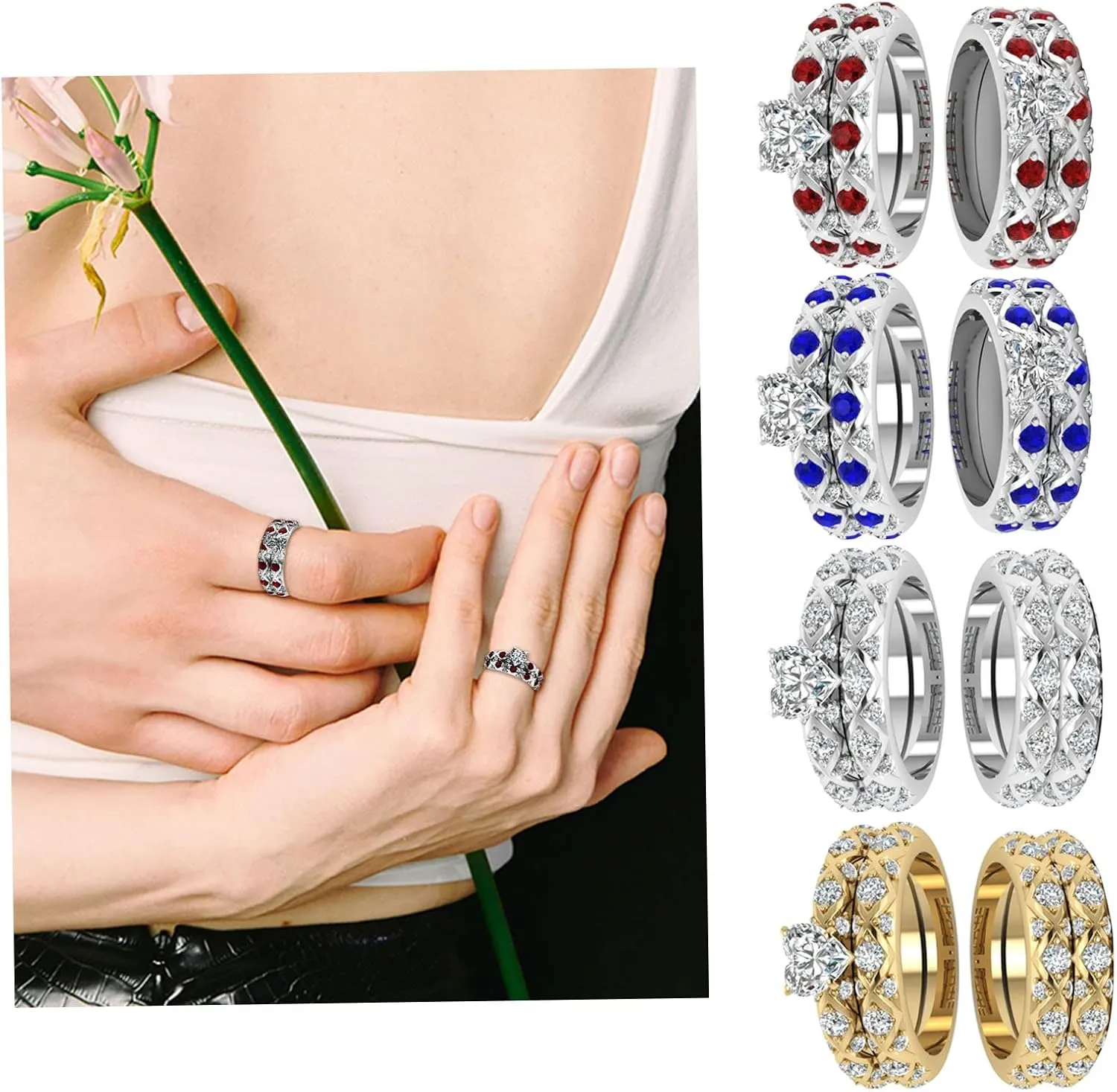 Fashion Wedding Jewelry Couples Matching Promise Rings Women's Heart CZ Wedding Engagement Ring Bridal Sets