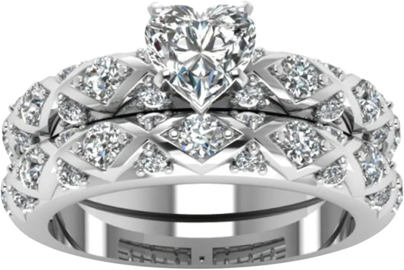 Fashion Wedding Jewelry Couples Matching Promise Rings Women's Heart CZ Wedding Engagement Ring Bridal Sets