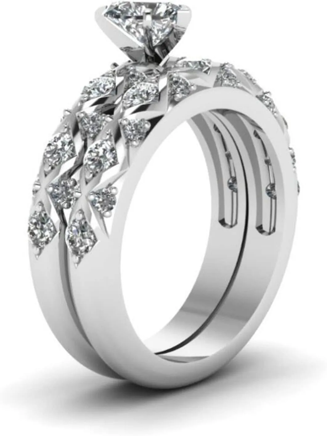 Fashion Wedding Jewelry Couples Matching Promise Rings Women's Heart CZ Wedding Engagement Ring Bridal Sets