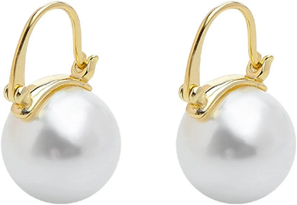 Faux Pearl Earrings for Women Simulated Shell Pearl Drop Earrings Dangle Stud Earrings for Gold Plated Hypoallergenic Hoop Earrings Jewelry for Gifts (Faux Pearl Earrings)