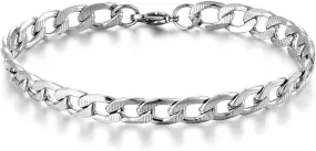 Figaro Link Chain Bracelet Thin Stainless Steel Striped Curb Chain Cuban Chain Link Chain Bangle Bracelet, Mens Womens, Cassic,Chain length 21CM
