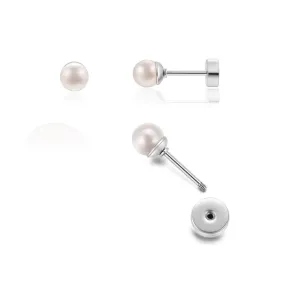 Flat Screw Back Pearl Cartilage Earrings for Women,Flatback Pearl Helix Earrings Pearl Stud Earrings 316L Surgical Stainess Steel Cartilage Piercing Jewelry Gift(6mm Pearl, Silver)