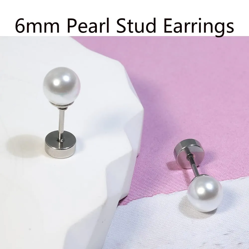 Flat Screw Back Pearl Cartilage Earrings for Women,Flatback Pearl Helix Earrings Pearl Stud Earrings 316L Surgical Stainess Steel Cartilage Piercing Jewelry Gift(6mm Pearl, Silver)