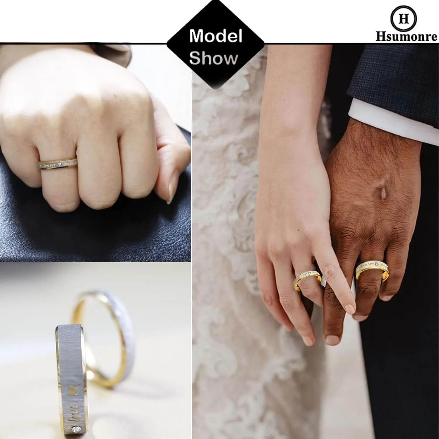 Forever Love Couple Rings Cubic Zirconia Engraved Promise Rings Wedding Bands Engagement Gifts Titanium Stainless Steel Golden