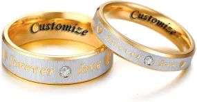 Forever Love Couple Rings Cubic Zirconia Engraved Promise Rings Wedding Bands Engagement Gifts Titanium Stainless Steel Golden