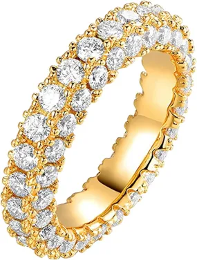 Full Diamond Ring for Women Inlaid Zircon Elegant Jewelry Elegant Jewelry Engagement Ring Wedding Band (Gold, 8)
